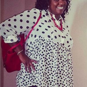 Lane Bryant Sheer Black and White 3/4 Sleeve Boxy Blouse with Peter Pan Collar